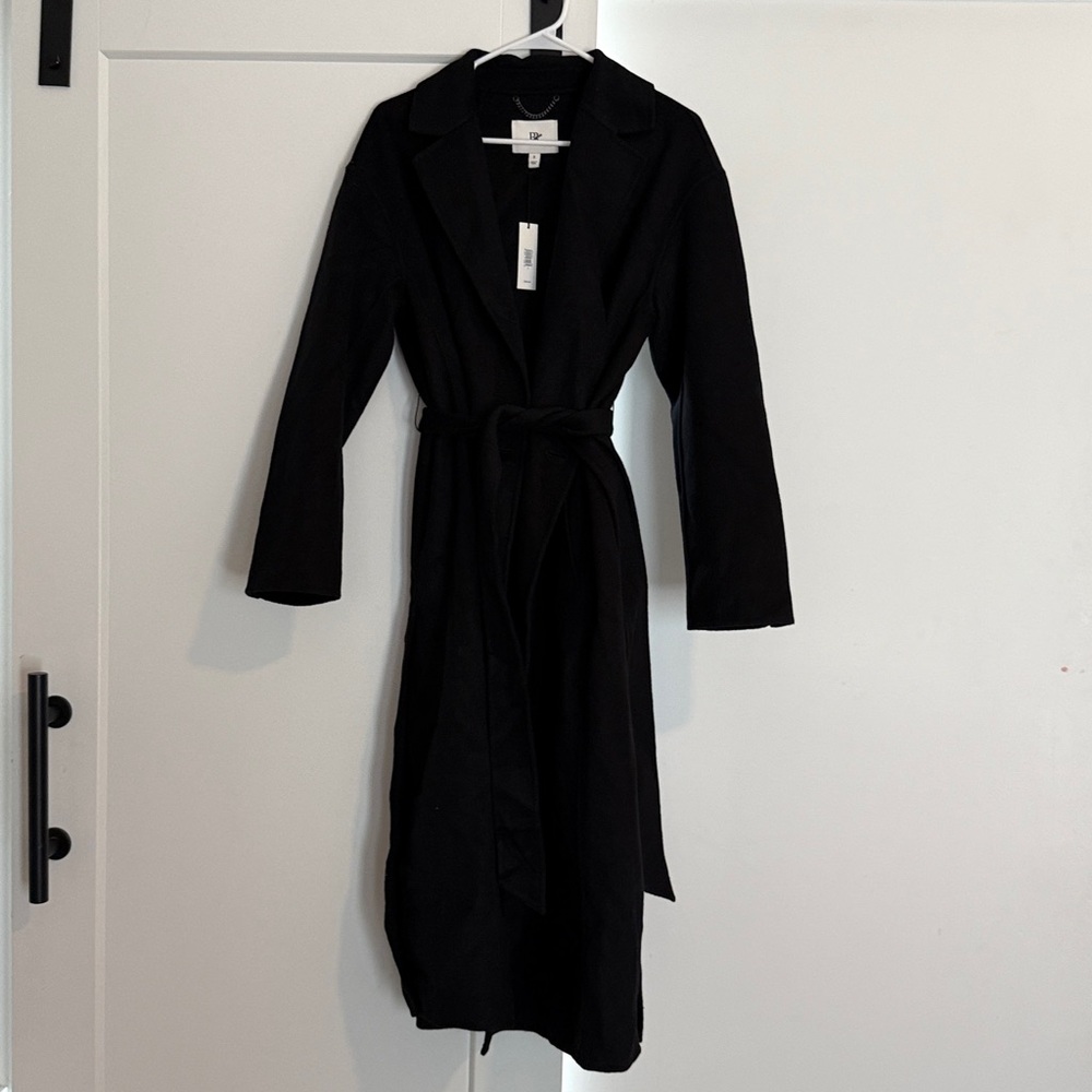 NWT! Banana Republic Black DOUBLE-FACED WRAP COAT Small S jacket wool blend - Picture 9 of 9